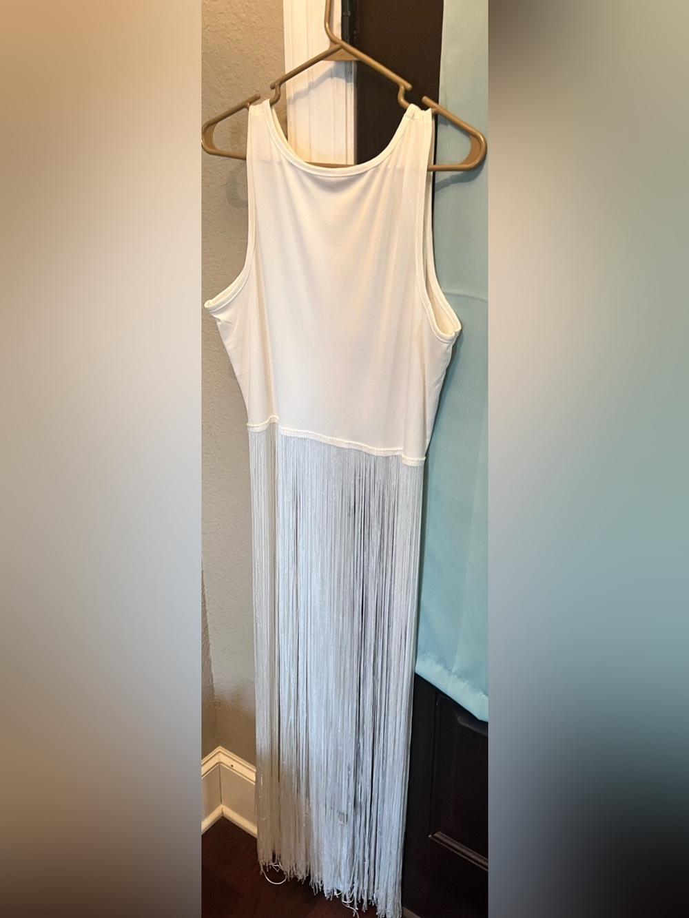 White Fringe Maxi Dress - Sleeveless Tank Style